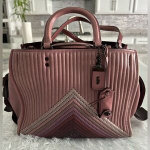 Coach 25035 Rogue Dusty Rose Colorblock Quilted Leather Rivet Bag Handbag‎ HTF